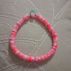 Clay Beaded Pink Strawberry Bracelet